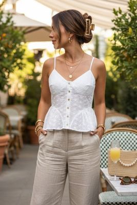 Eyelet Peplum Top-Wht