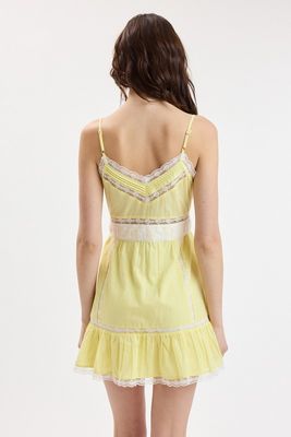 Solid Ribbon Tie Mini Dress-Yellow