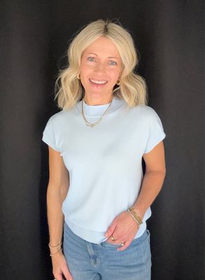 Tally Mock Neck-Blue