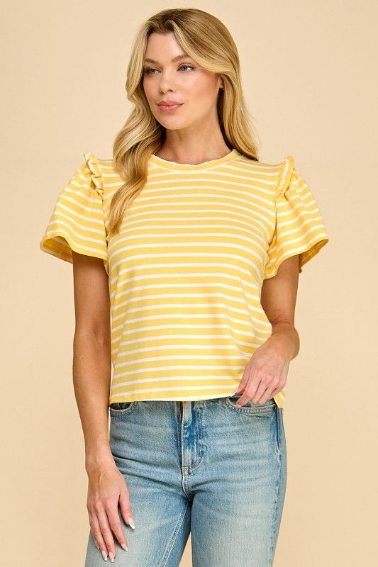 Skylar Stripe Top-Yellow