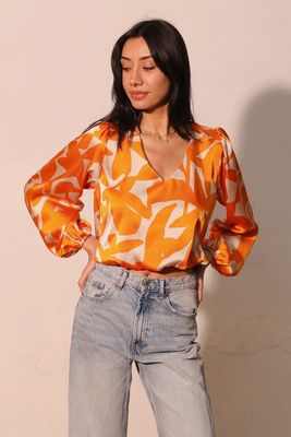 Luci V Neck Top-Orange