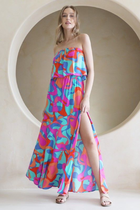 Wavy Print Maxi Dress