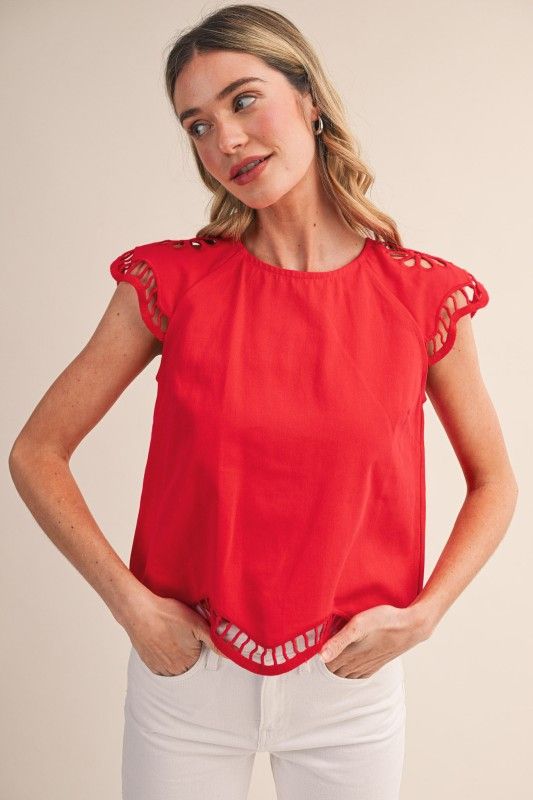 Caroline Eyelet Top-Red