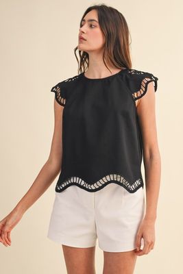 Caroline Eyelet Top-Blk