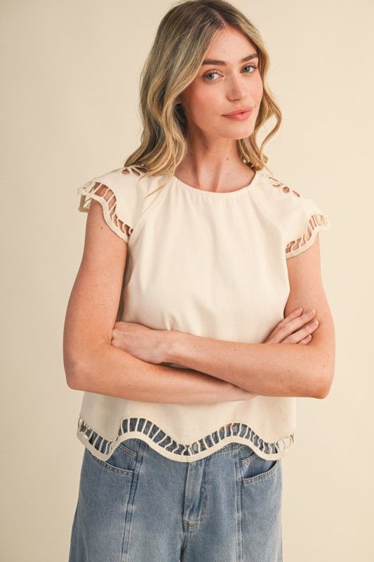 Caroline Eyelet Top-Cream