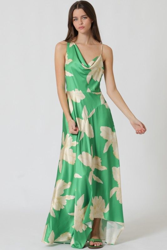 Kelsie Green Cowl Neck Maxi Dress