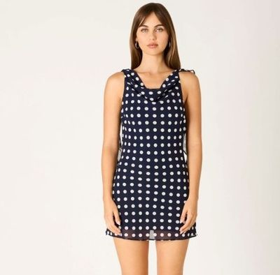 Navy Silky Dotty Dress