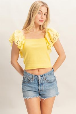 Elise Eyelet Top-Yellow