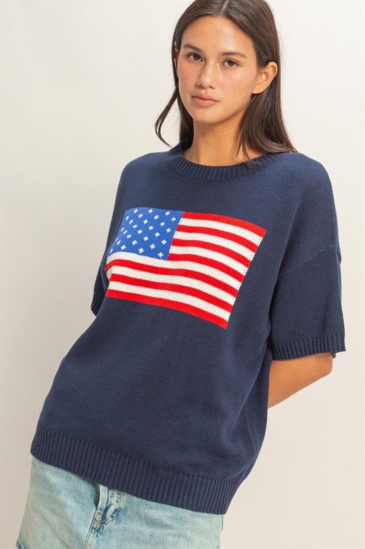 American Flag Sweater-Navy