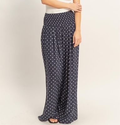 Dotty Wide Leg Pant-Navy