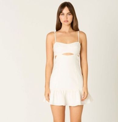 Linen Cutout Dress-Wht