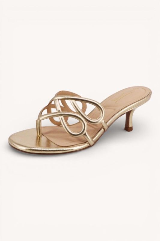 Loopy Kitten Heel Sandal-Gold