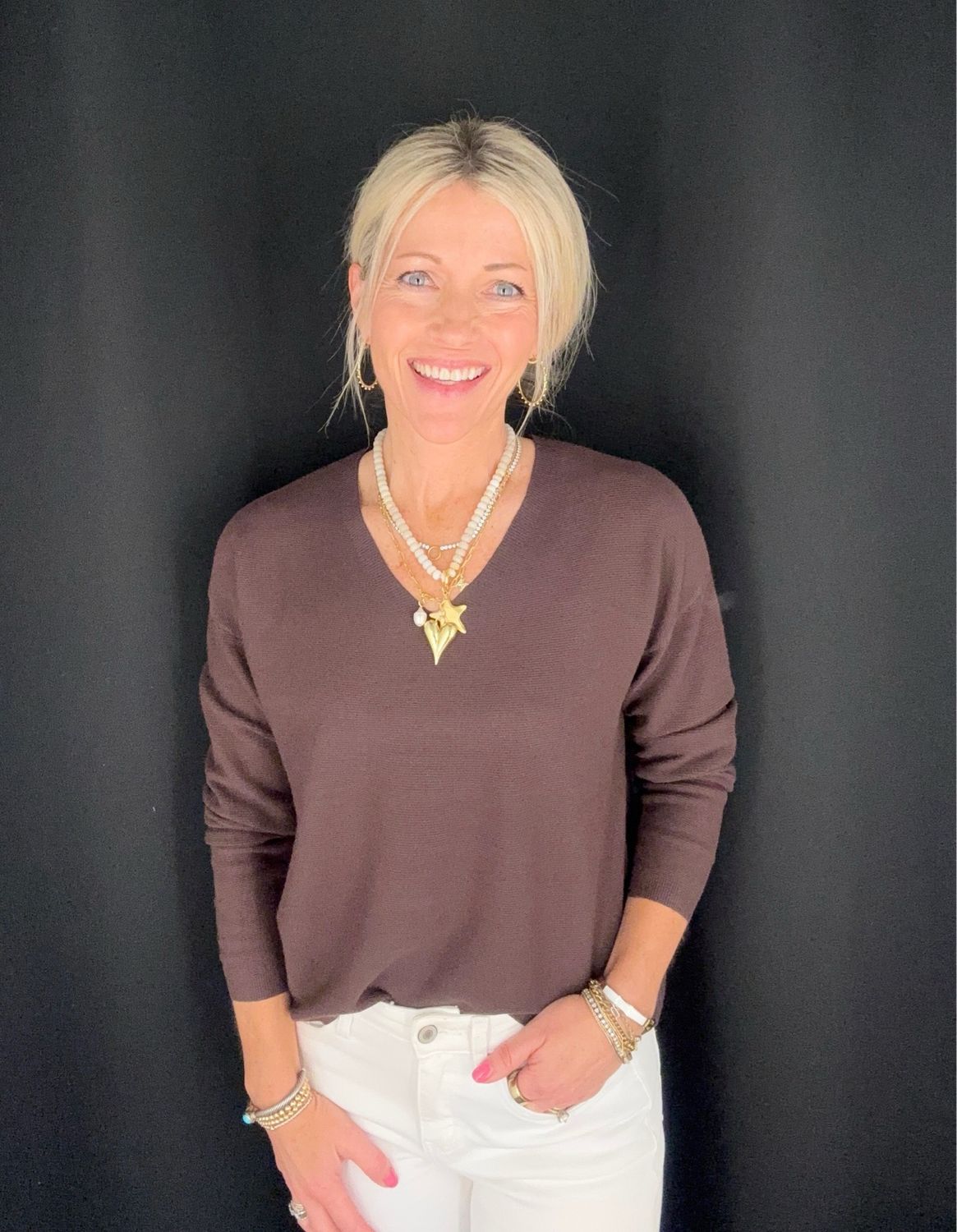 Kally V Neck Sweater-Choc