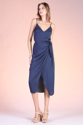 Navy Wrap Midi Dress