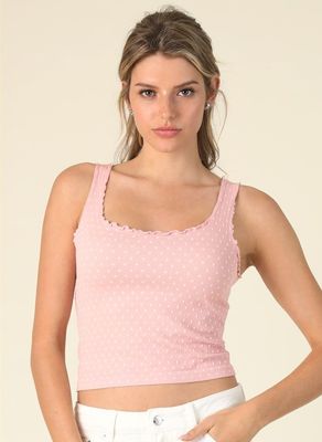 Ruffle Strap Dotty Tank-Icy Pink