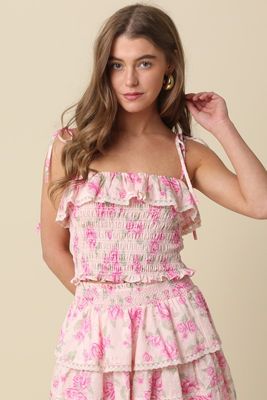 Norah Floral Smocked Ruffle Crop Top