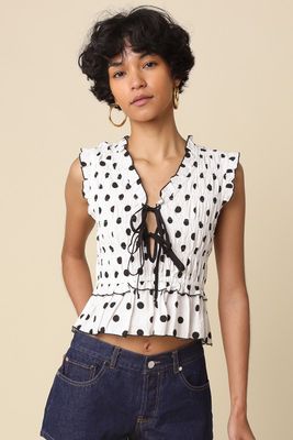Lucia Polka Dot Ruffle Peplum Top