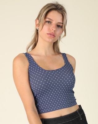 Ruffle Strap Dotty Tank-Navy
