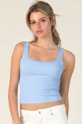 Ruffle Strap Dotty Tank-Blue