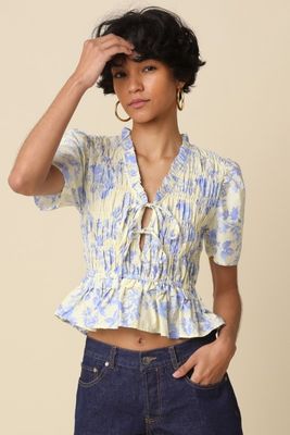 Nina Floral Lace-up Peplum Top 