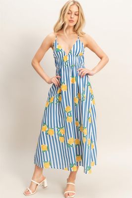 Lemons N Stripes Maxi-Blue