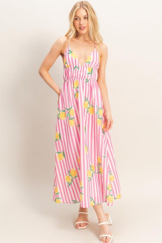 Lemons N Stripes Maxi-Pink