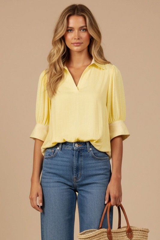 Caroline Bubble Hem Blouse-Yellow