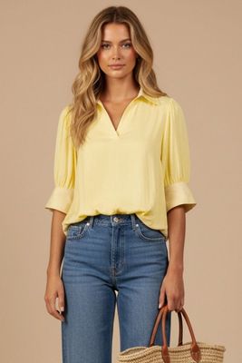 Caroline Bubble Hem Blouse-Yellow