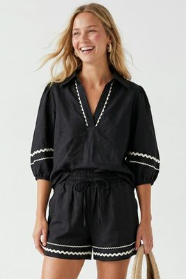 Wavy Linen Set-Blk