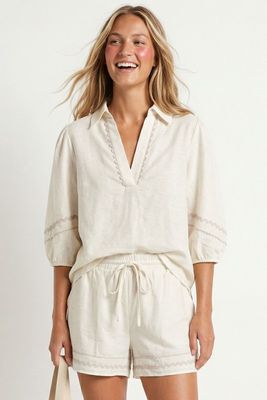 Wavy Linen Set-Off Wht