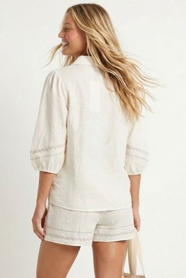 Wavy Linen Set-Off Wht
