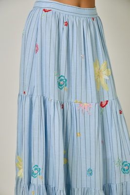 Emb Stripe Maxi Skirt-Blu