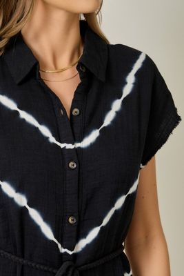 Tie Dye Shirt Dress-Black