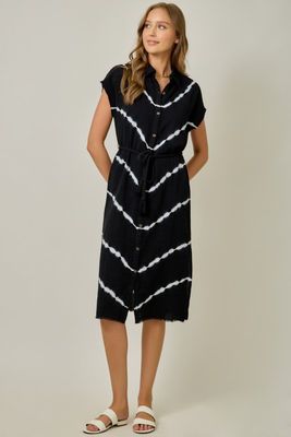 Tie Dye Shirt Dress-Black