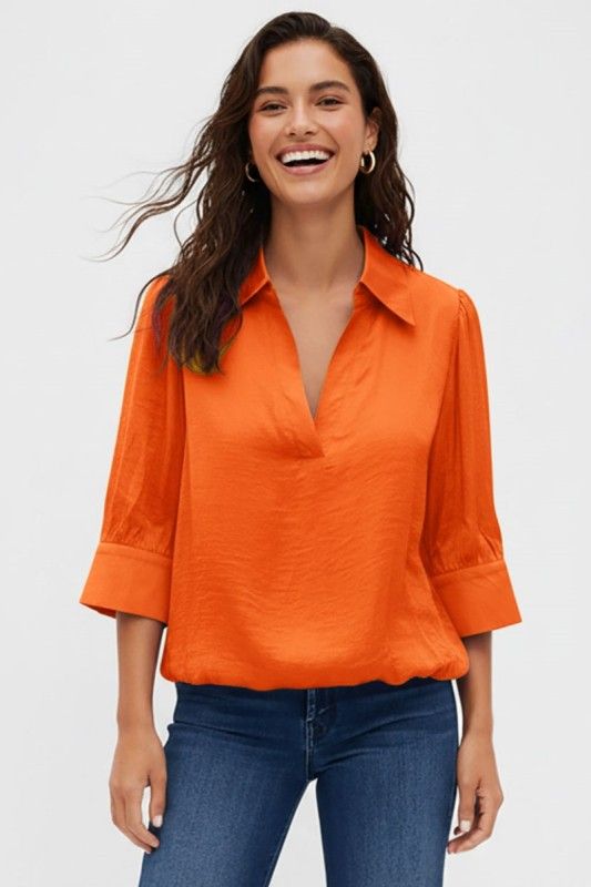 Caroline Bubble Hem Blouse-Orange