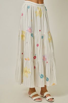 Emb Stripe Maxi Skirt-Wht