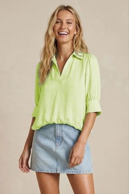 Caroline Bubble Hem Blouse-Lime