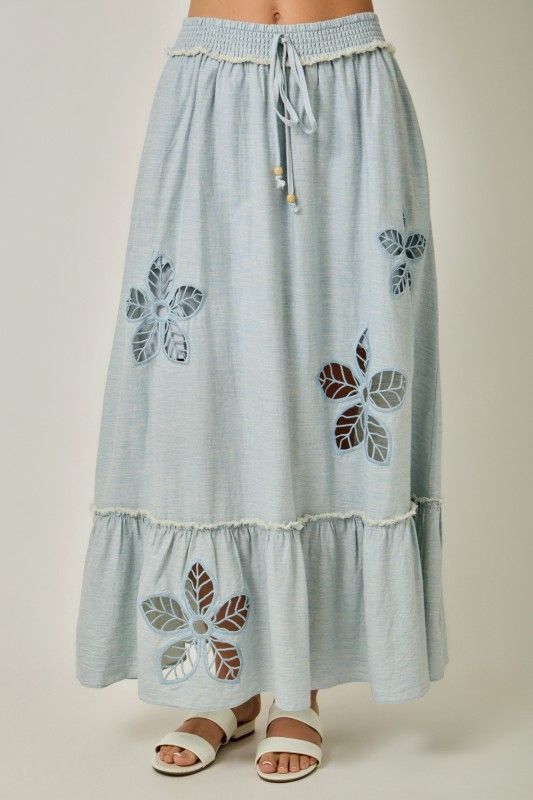 Chambray Eyelet Midi Skirt