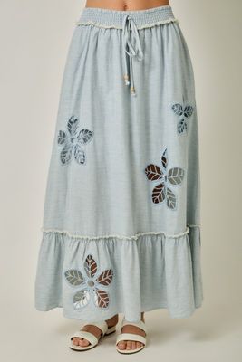 Chambray Eyelet Midi Skirt