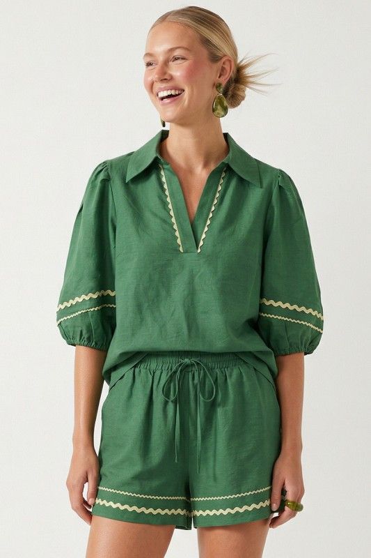 Wavy Linen Set-Green