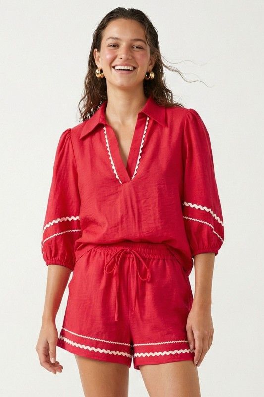 Wavy Linen Set-Red