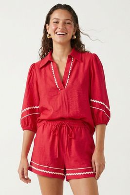 Wavy Linen Set-Red