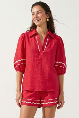 Wavy Linen Set-Red