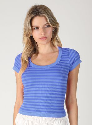Stripe Scoop Tee-Marine