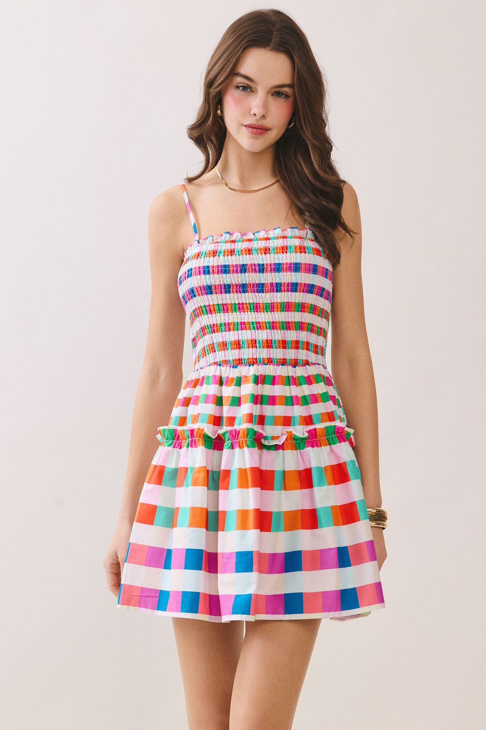 Multi Check Smocked Dress