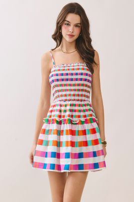 Multi Check Smocked Dress