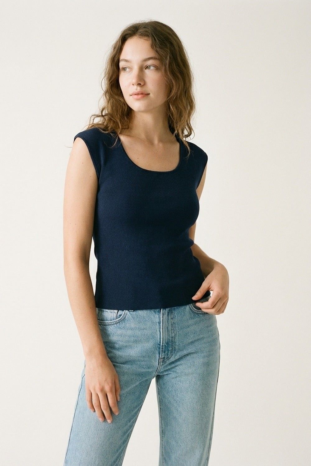 Kelli Scoop Neck Sweater-Navy