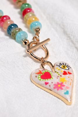Enamel Heart Beaded Necklace