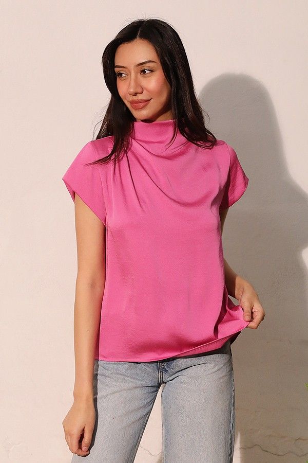 Jana Cowl Neck Top-Pink
