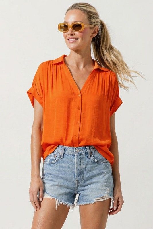 Breezy Button Down-Orange